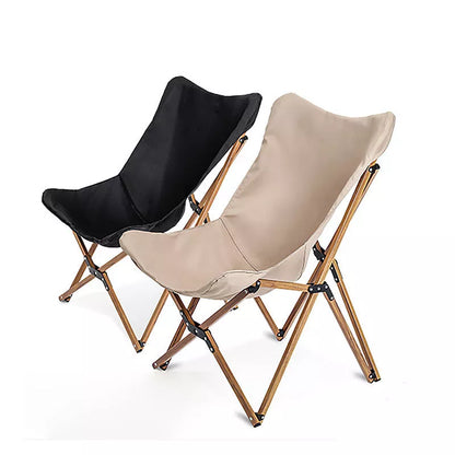 Folding Wooden Grain Aluminum Pipe Camping Chair in wood grain black and khaki