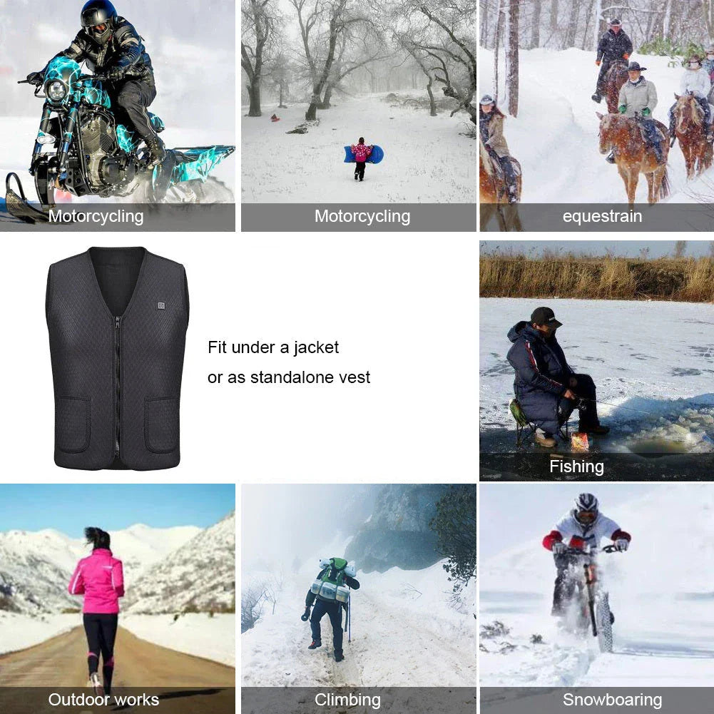 Versatile heated vest with adjustable temperature control and durable polyester construction for outdoor activities