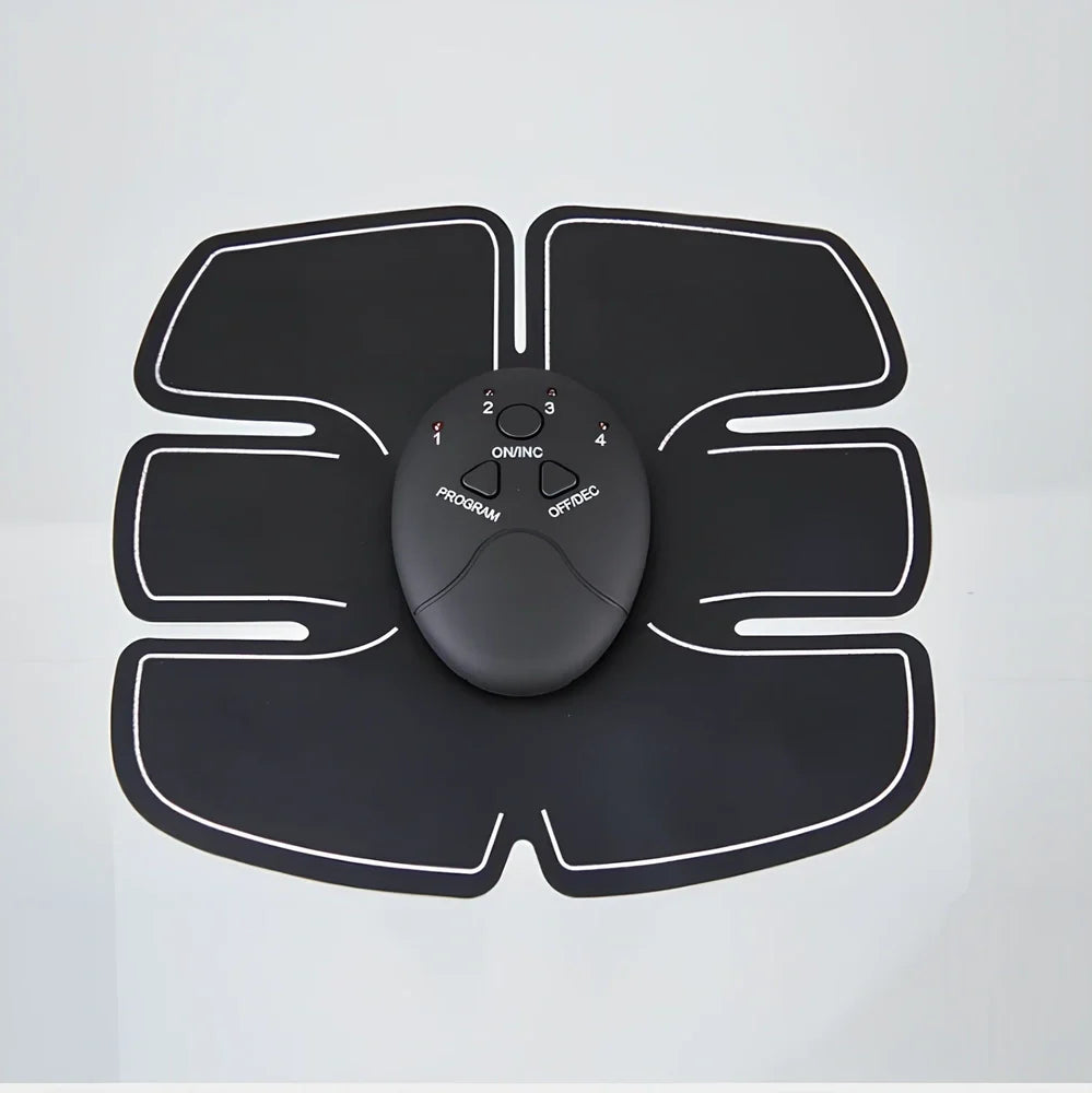 EMS muscle stimulator with six conductive pads for abdominal training and electrical muscle stimulation