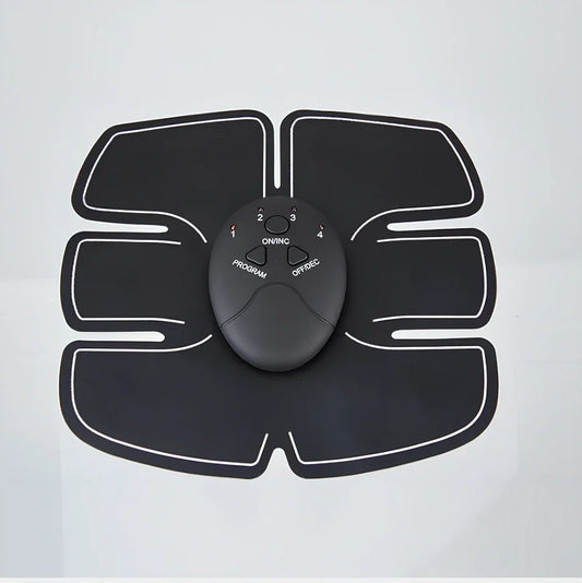EMS muscle stimulator with six conductive pads for abdominal training and electrical muscle stimulation