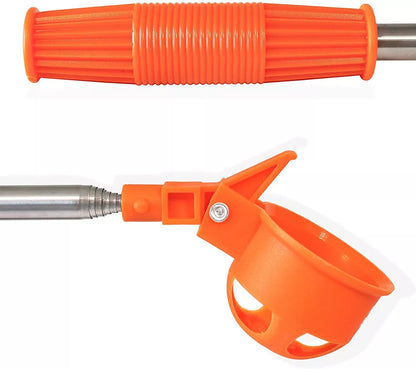 Adjustable golf ball picker in black and orange, extending up to 208cm
