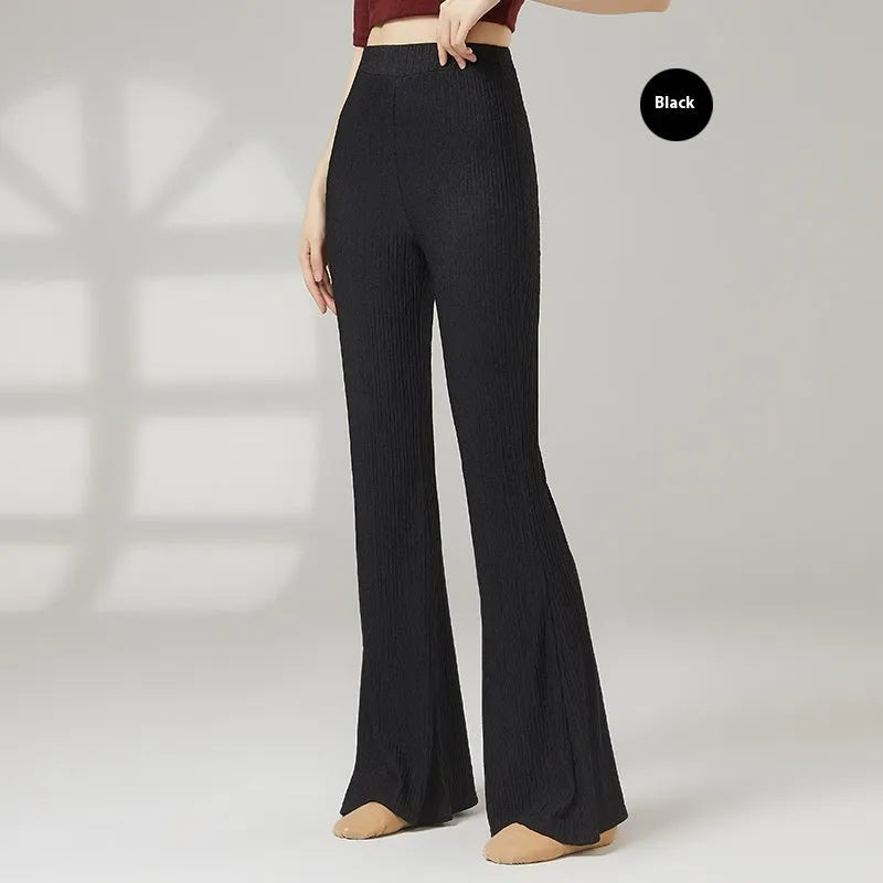 Female classical dance practice training pants in polyester, shown in beige apricot colour.