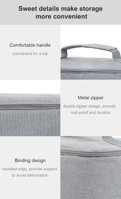Grey Oxford cloth HY300 projector storage bag, 230x135x195mm, crossbody carry case with curved shoulder strap and lock