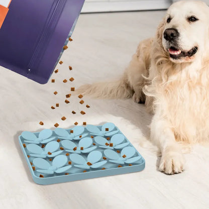 Washable silicone dog sniffing pad in green, blue, beige, or grey for pet treat-hiding play