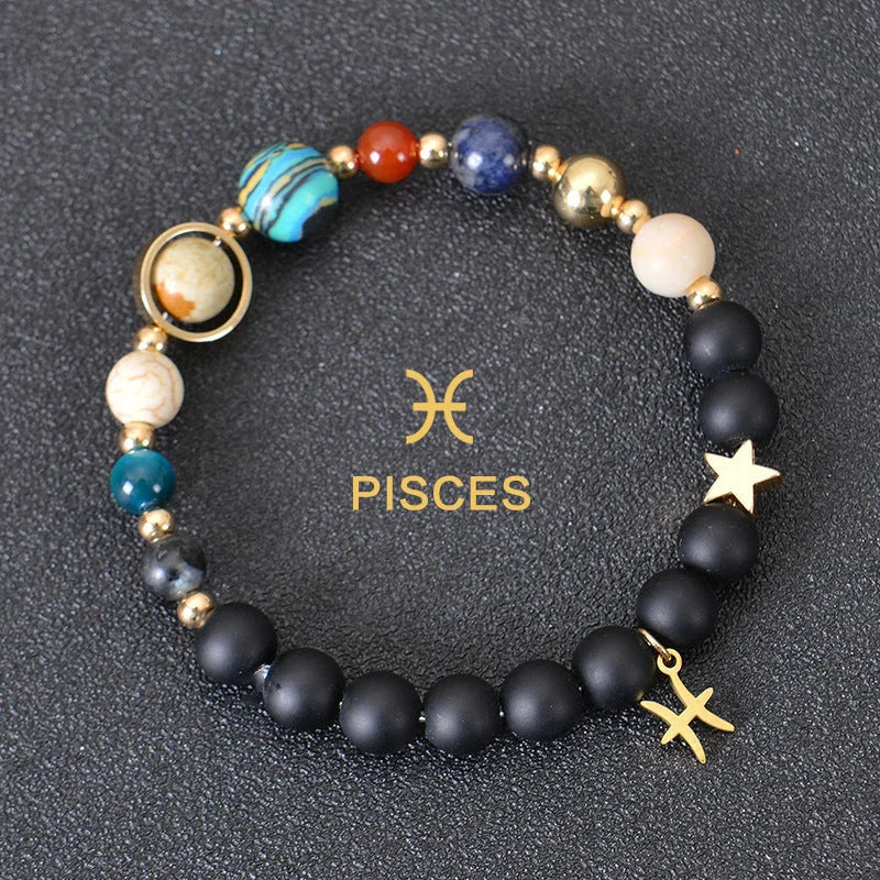 Stylish frosted stone beaded zodiac constellation bracelet for unisex wear