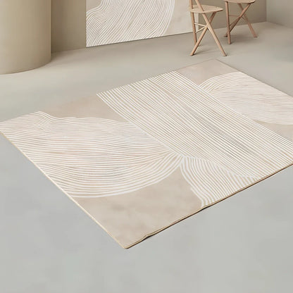 Rectangular Japanese cashmere carpet with striped pattern and non-slip backing in Veil F colour option