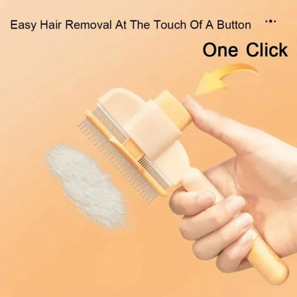 Green pet grooming brush with detachable hair collection tray and soft silicone handle