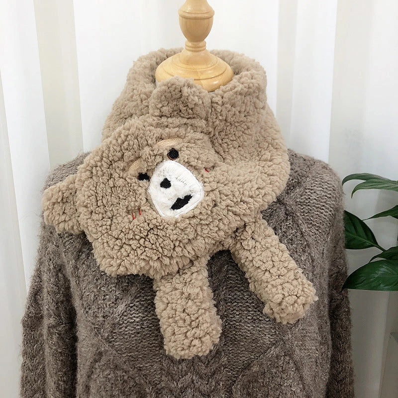 Cozy winter scarf with adorable bear design, made from premium lamb wool for soft, warm, and stylish winter accessory