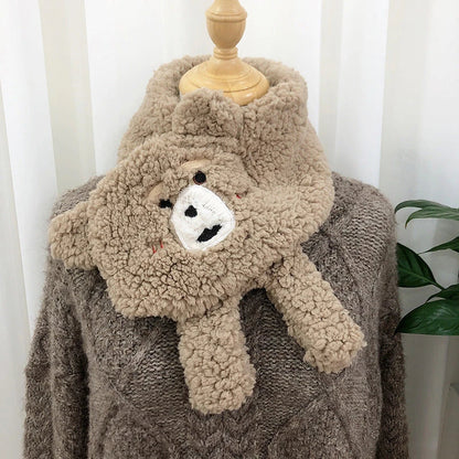 Cozy winter scarf with adorable bear design, made from premium lamb wool for soft, warm, and stylish winter accessory
