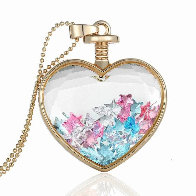 Elegant round pendant necklace with dried flower specimen in various colors including yellow, blue, purple, red, and orange