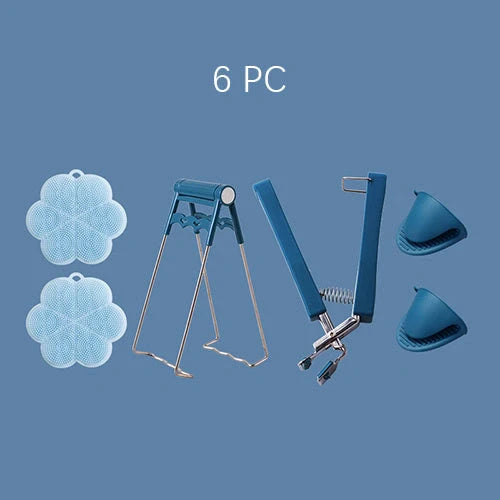 6-piece silicone handle anti-scalding set for hot dishes and bowls in dark blue and light pink