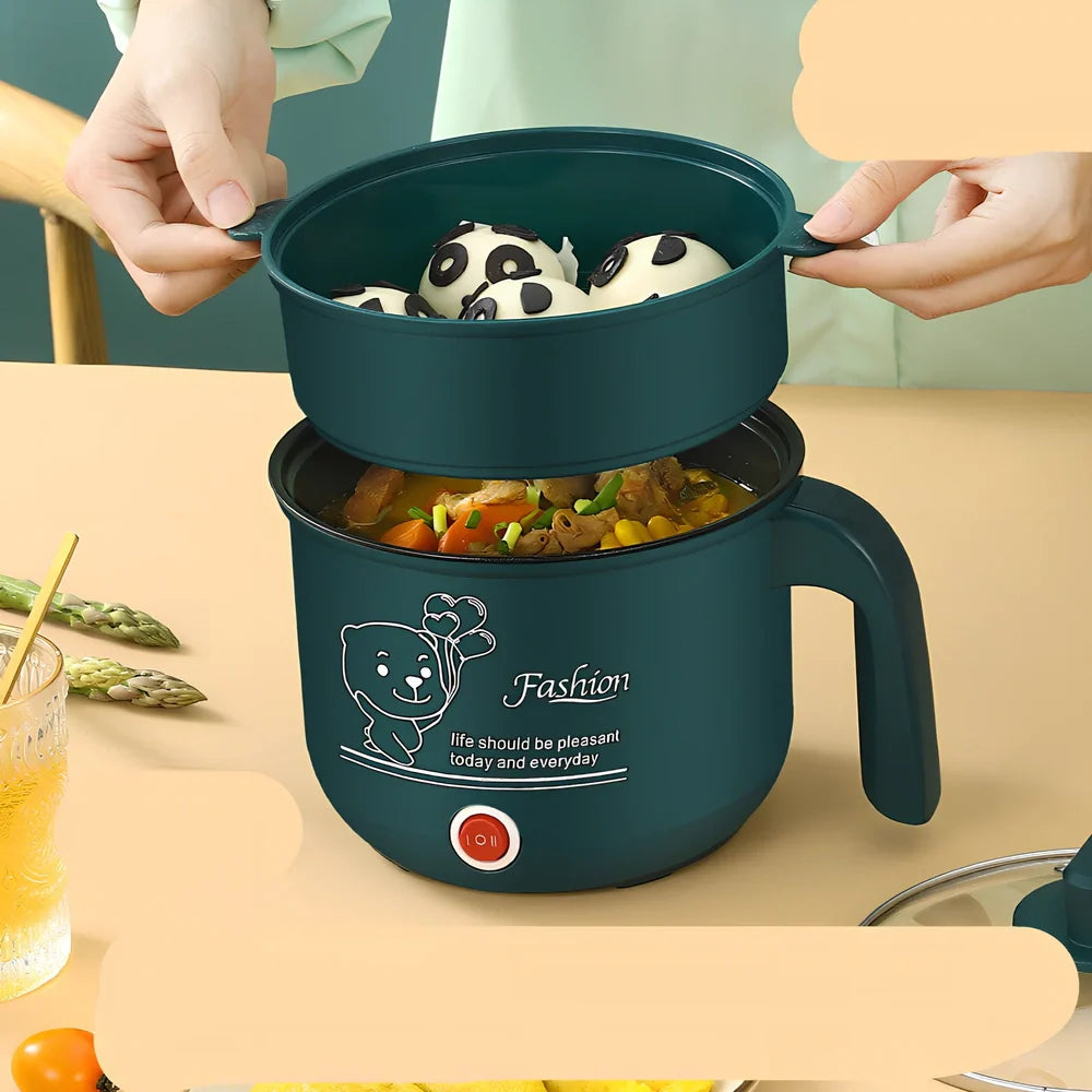 Emerald green multifunctional electric cooker with stainless steel pot and adjustable power controls