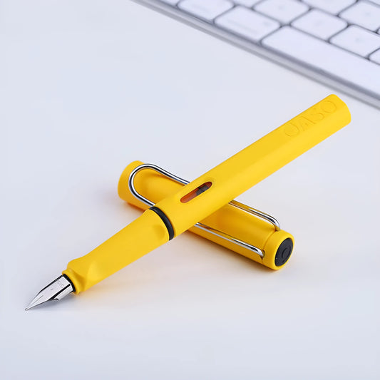 A multicolour ink sac pen with a 0.5mm steel nib and plastic body, shown with F and EF tip options.