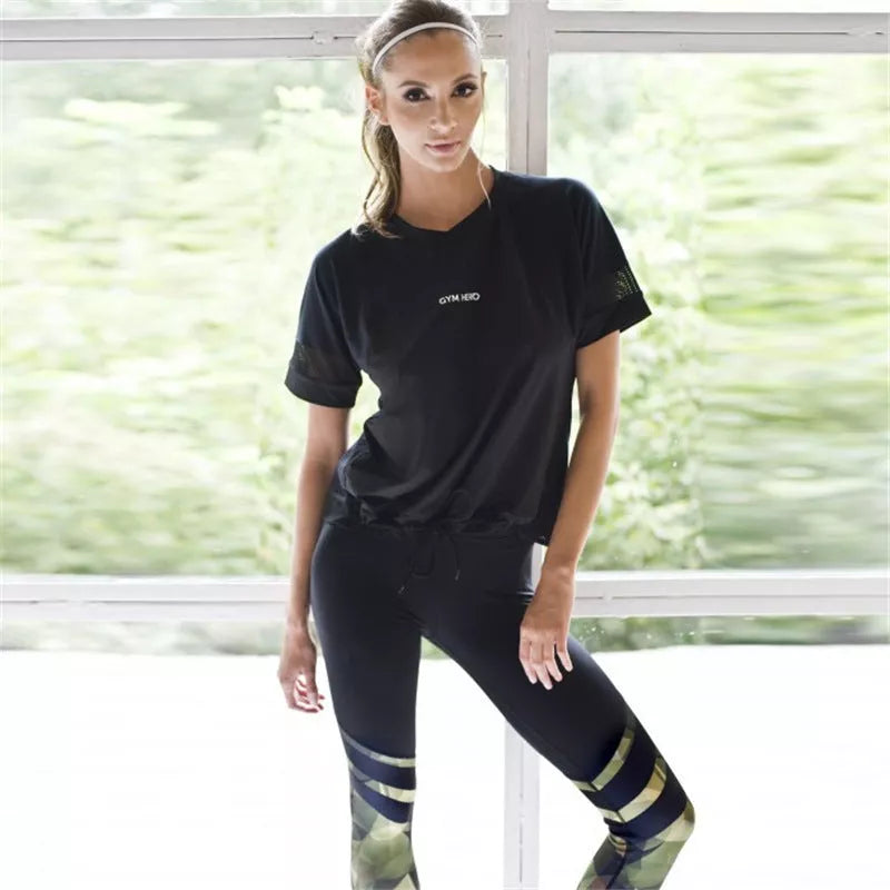 Camouflage printed stitching yoga pants in green, made from soft milk silk fabric