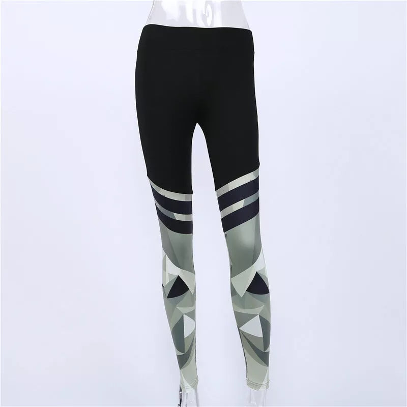 Camouflage printed stitching yoga pants in green, made from soft milk silk fabric