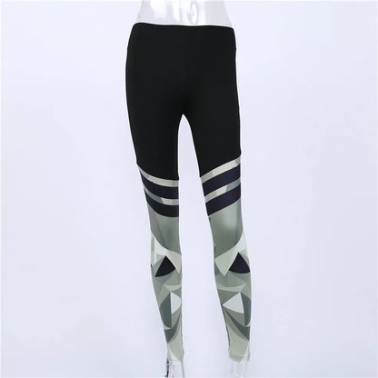 Camouflage printed stitching yoga pants in green, made from soft milk silk fabric