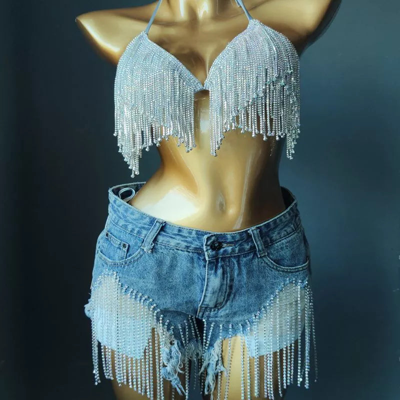 Diamond Flowing Bikini in gold and silver, perfect for summer beach outings