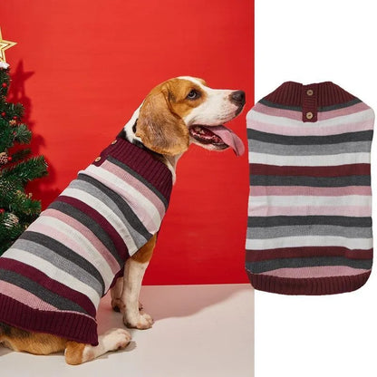 Grey dog sweater with horizontal zipper and button pocket on a small dog.