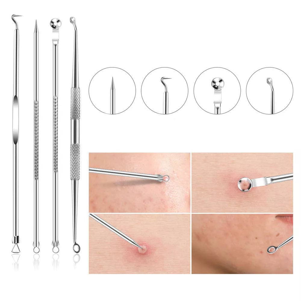 Stainless steel blackhead remover 9-piece set with leather case