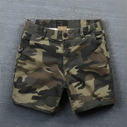 Men's cotton loose shorts with straight-leg cut and zipper fly in multiple colour options