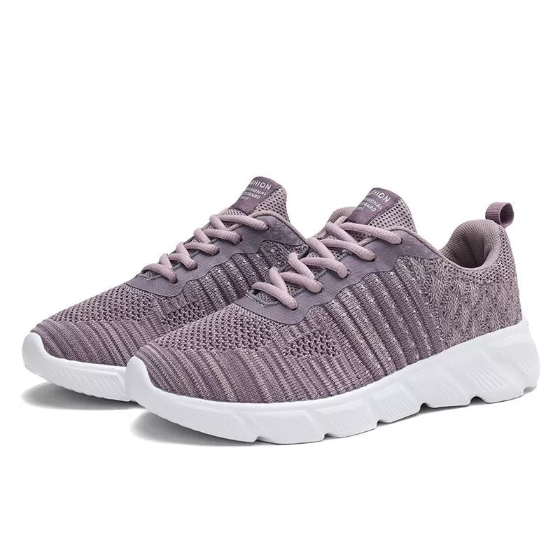 Lightweight mesh casual sports shoes in purple, black, pink, and rose red with rubber soles