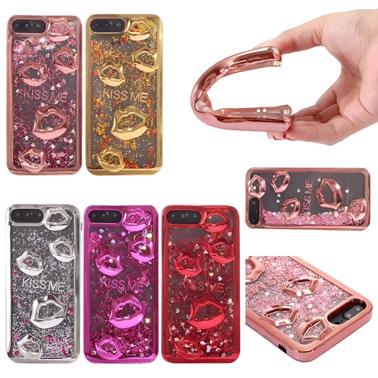 Huawei smartphone case with textured 3D lips design on back cover in metallic colours