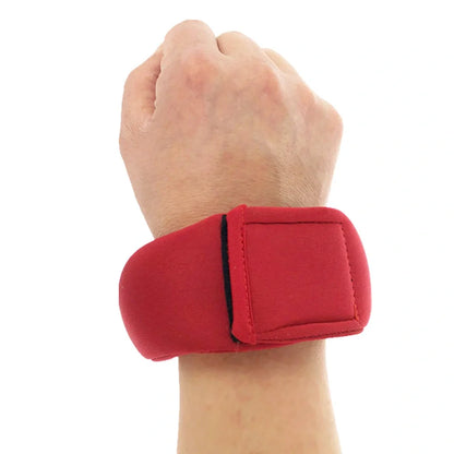 Red neoprene weight-bearing sandbags with reinforced stitching for strength training