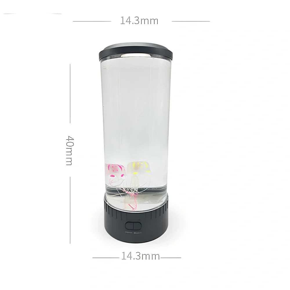 LED jellyfish aquarium lamp showing volcanic bubble effect with colour-changing lighting in black finish
