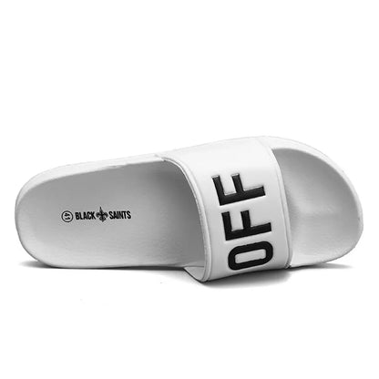 Men's open-toe slippers with rubber soles in black or white, sizes 36 to 46