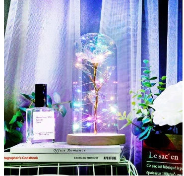 Enchanted Forever Rose in Glass LED Light Christmas Decoration with wooden base