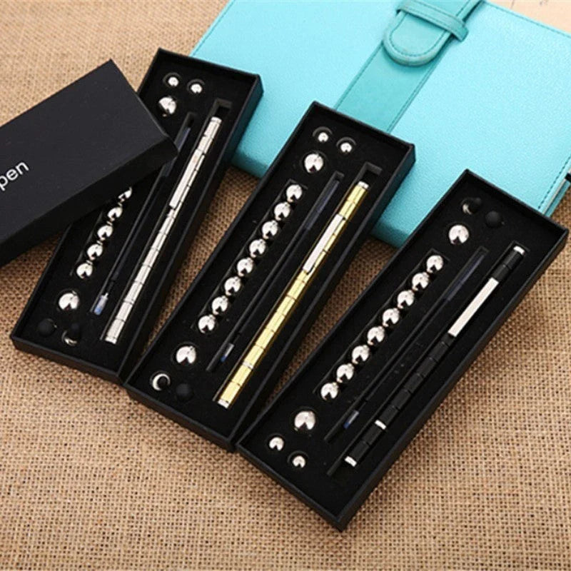 A magnetic modular pen with customizable components and accessories for stress relief, focus, and creativity