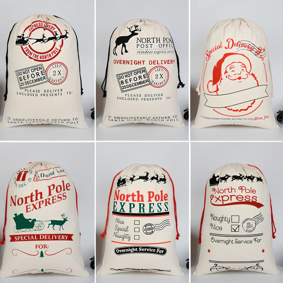 Christmas gift bag measuring 50cm by 70cm with reinforced handles in six colour styles