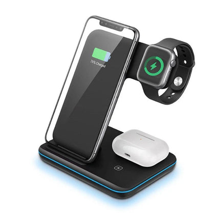 3-in-1 wireless charger for phone, watch, and headset in black and white