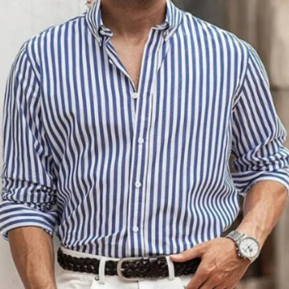 Men's striped casual button shirt with loose fit and cardigan styling