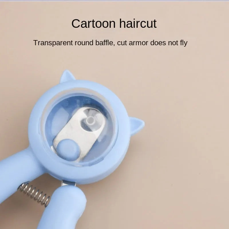 Blue pet nail clipper with stainless steel sickle blade and non-slip handle for dogs and cats.