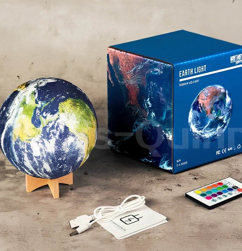 3D printed Earth lamp showing mountain topography with LED illumination through PVC material