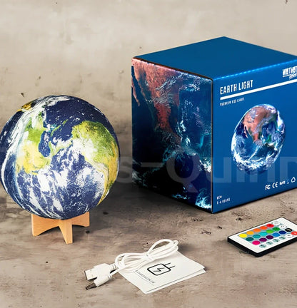 3D printed Earth lamp showing mountain topography with LED illumination through PVC material