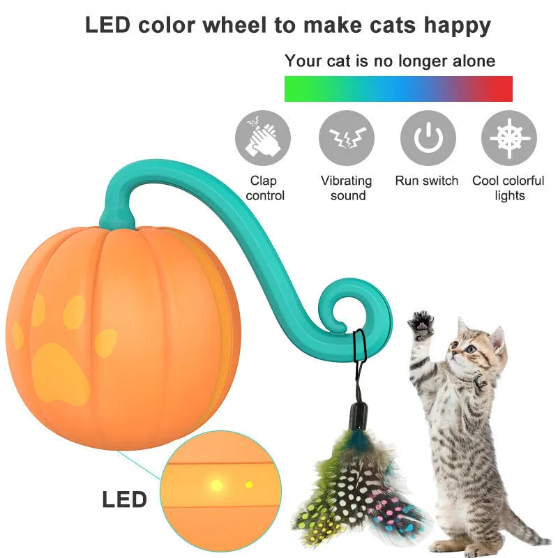 Electric cat teasing ball with automatic rolling motion and flashing LED lights in plastic construction