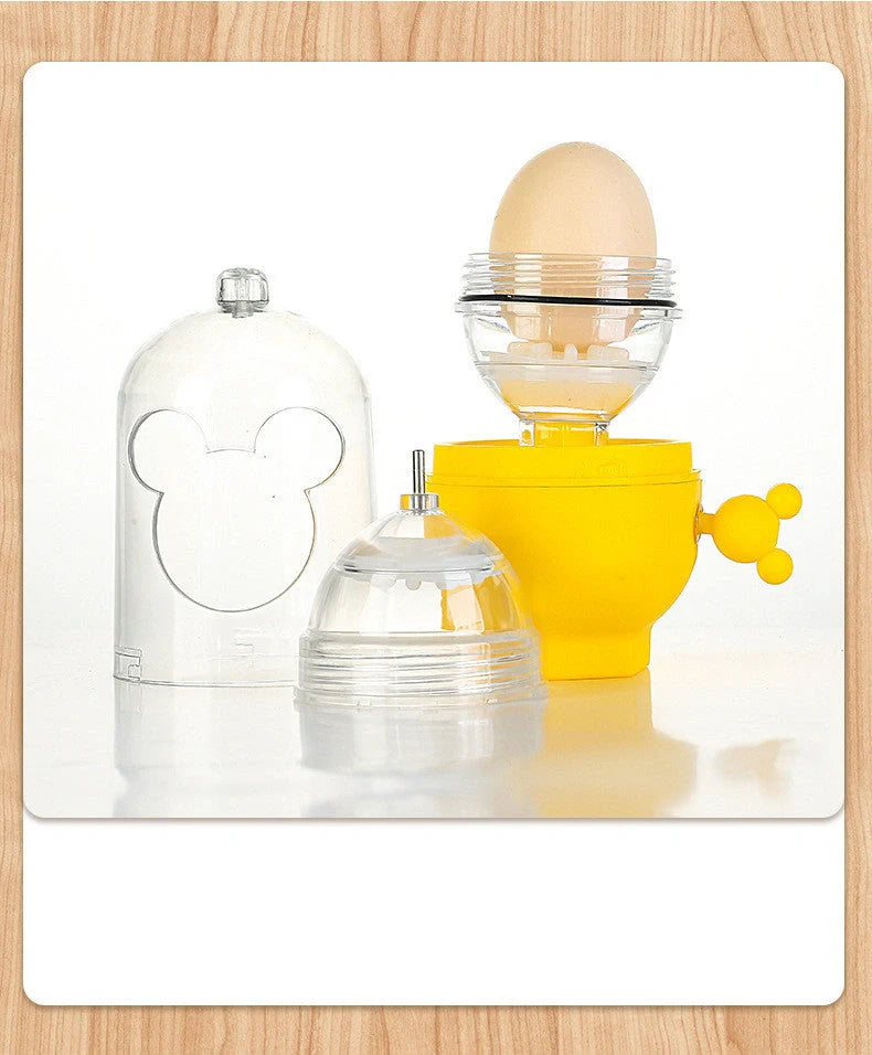 Manual egg mixer with golden egg puller for easy yolk mixing, durable PC cover, and food-grade silicone pads.