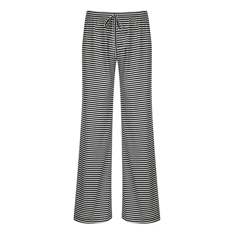 Stylish women's striped pants in various colors with a casual, Y2K-inspired design