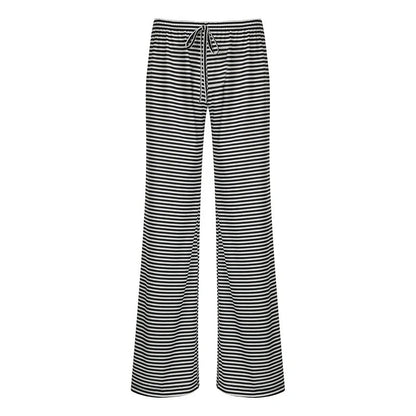 Stylish women's striped pants in various colors with a casual, Y2K-inspired design
