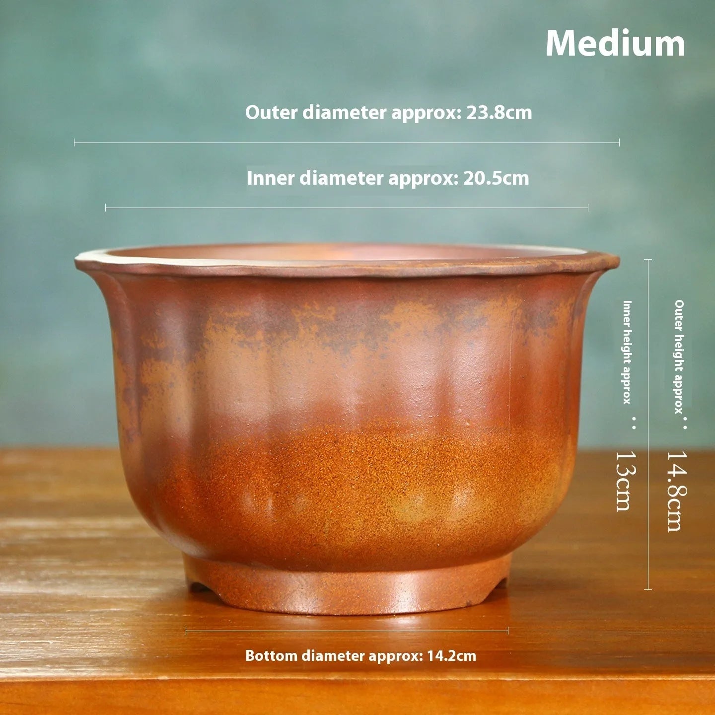 Indoor antique carved purple sand ceramic flowerpot for bonsai plants in classical style