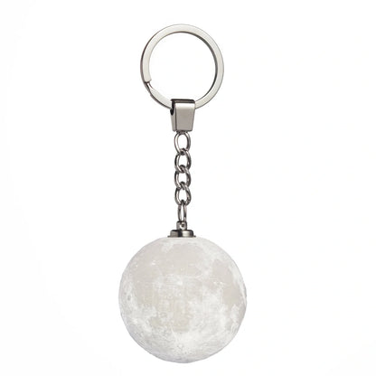 Spherical moon lamp keychain with colour changing LEDs, 6cm diameter with hanging loop
