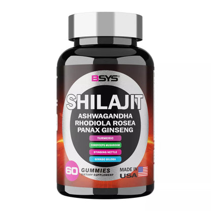 BSYS 8IN1 Shilajit Gummies 60's bottle with natural energy boost supplement