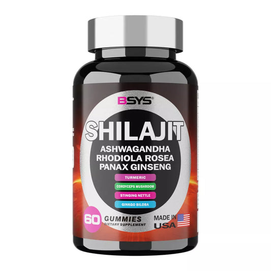 BSYS 8IN1 Shilajit Gummies 60's bottle with natural energy boost supplement