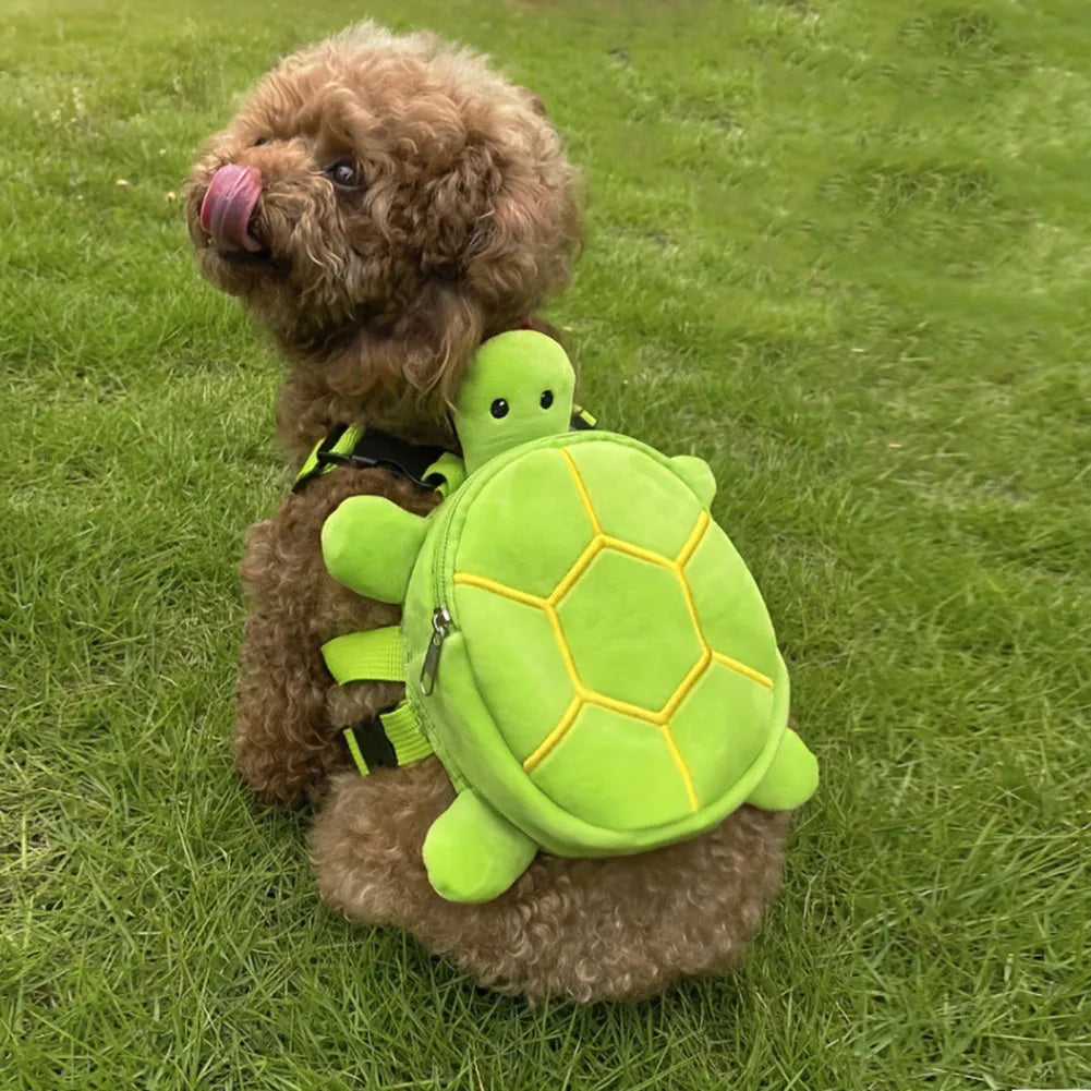 Cartoon turtle shape dog backpack harness with metal zipper and 20 x 18cm storage compartment