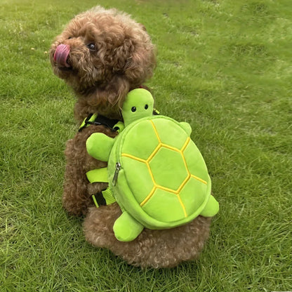 Cartoon turtle shape dog backpack harness with metal zipper and 20 x 18cm storage compartment