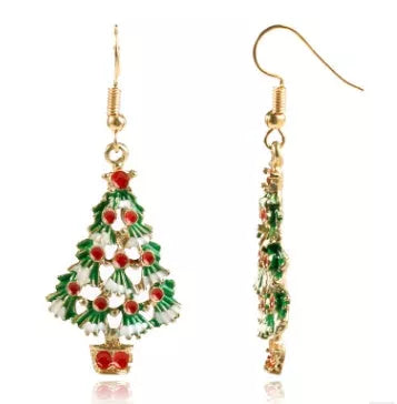 Christmas Tree Shaped Ear Studs in KC Gold with artificial gemstone inlay