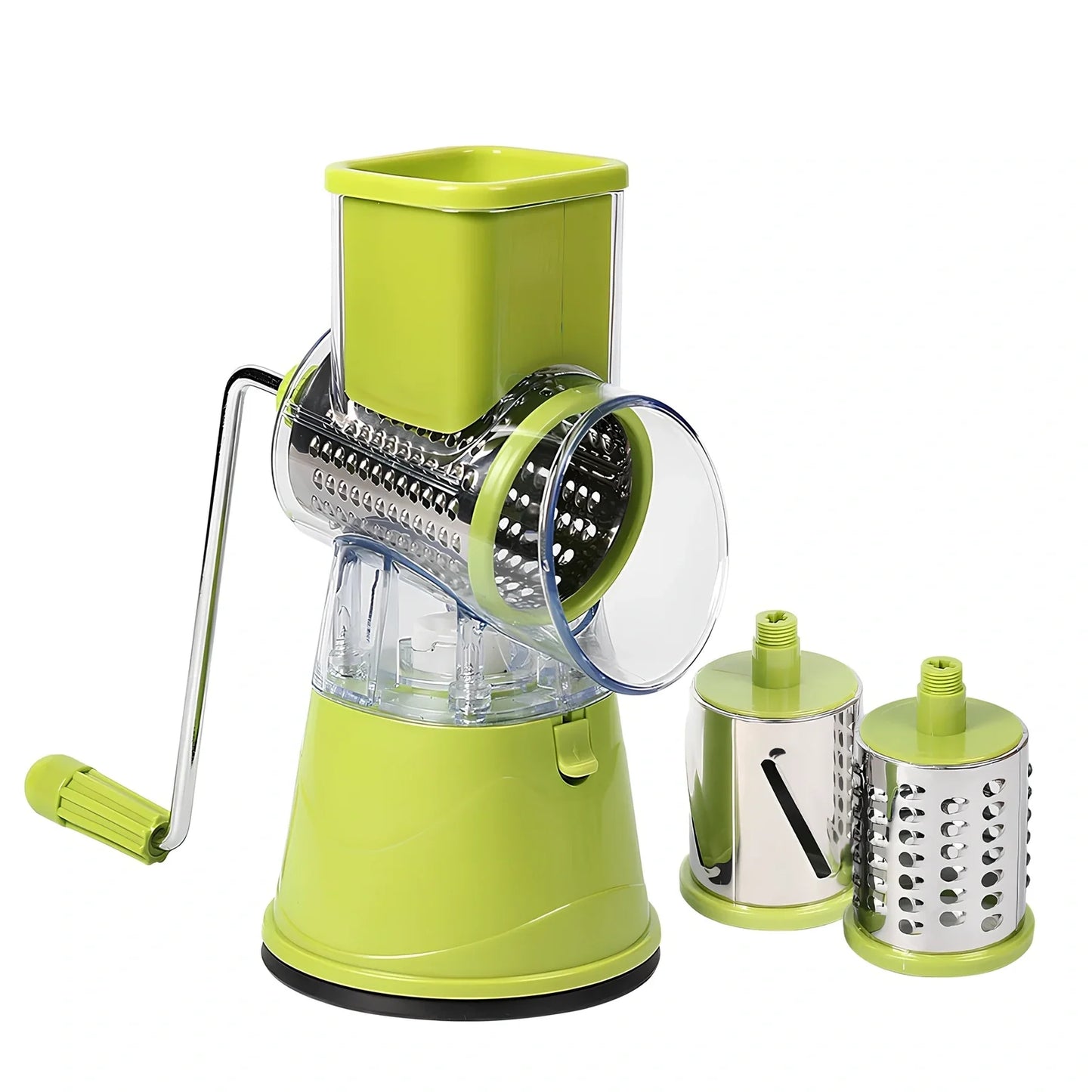 Manual stainless steel drum cutter with blue finish and hand crank for vegetable slicing