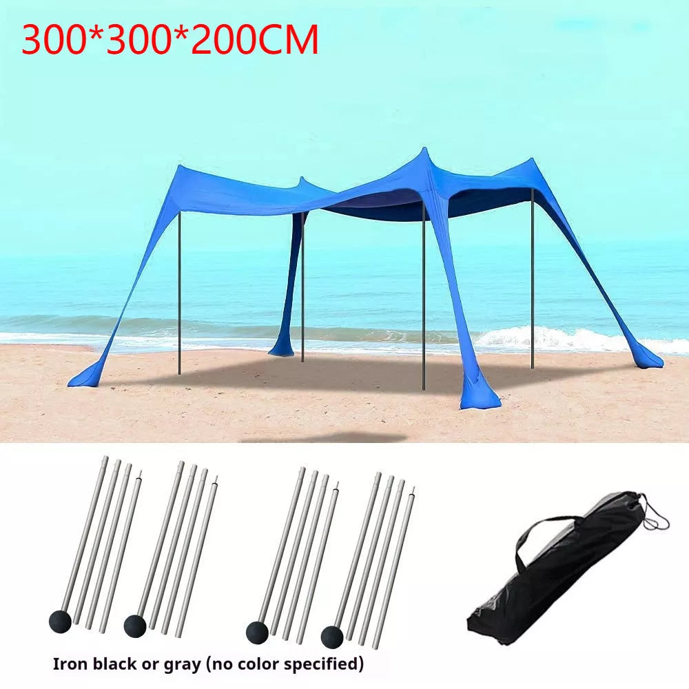 Beach sun shade arbor with iron struts, perfect for outdoor activities